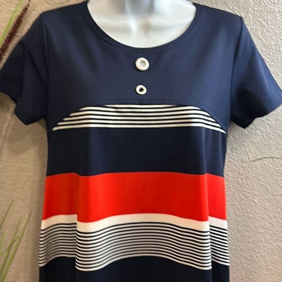 #173 Max&Rina, red/white/blue striped short sleeve top size small - Picture 2 of 9